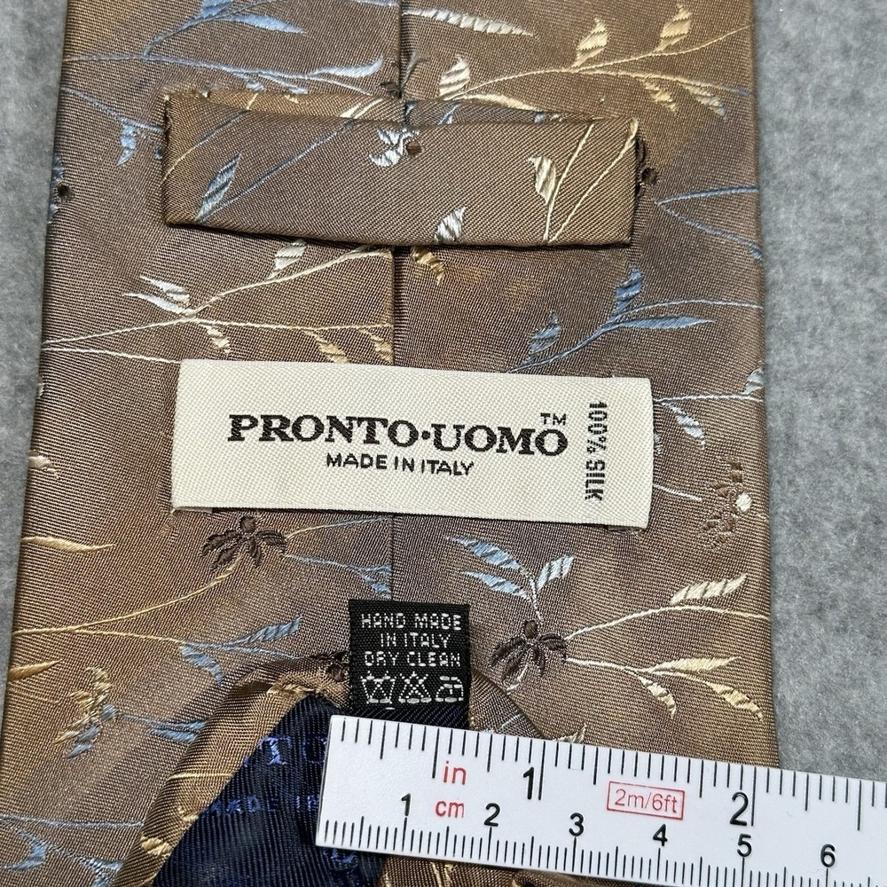Pronto Uomo Silk Tie Brown Floral Vine Italian Made Classic Necktie 58x4in VTG - Picture 3 of 6